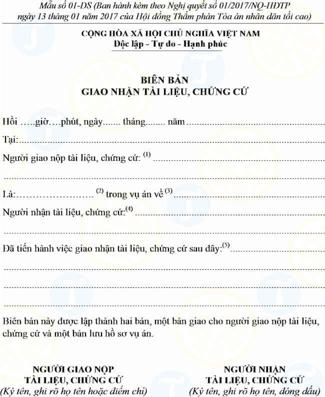 Mẫu biên bản giao nhận chứng cứ