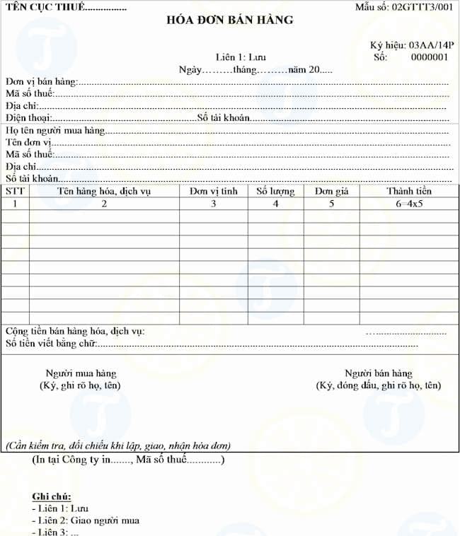 Mẫu hóa đơn bán hàng do cục thuế phát hành