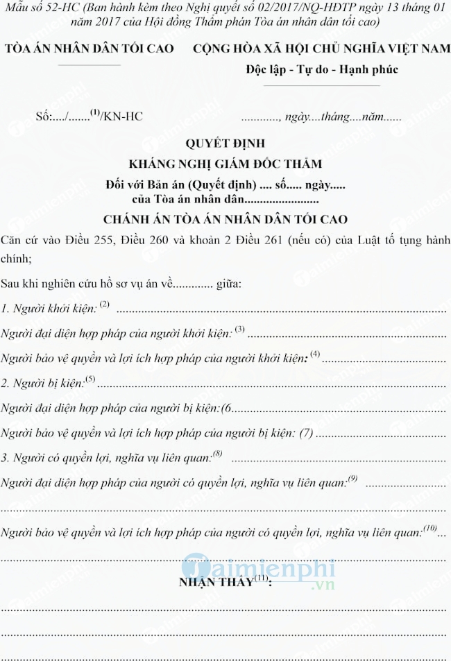 Mẫu quyết định kháng nghị giám đốc thẩm
