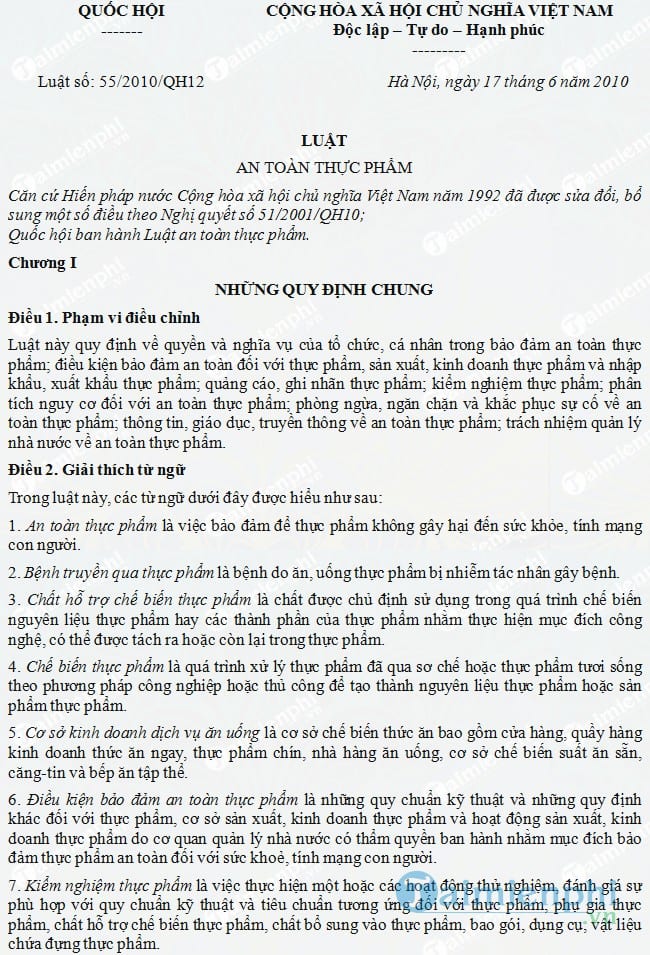 Luật an toàn thực phẩm