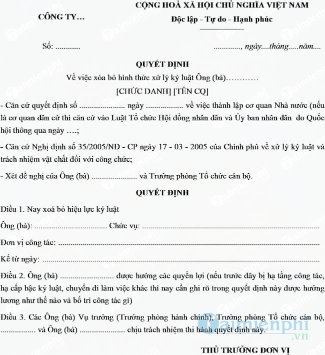 Quyết định xóa kỷ luật