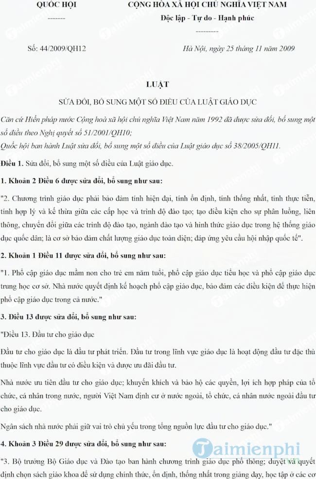 Luật giáo dục sửa đổi