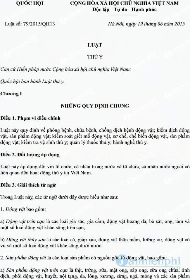 Luật thú y 2015 số 79/2015/QH13