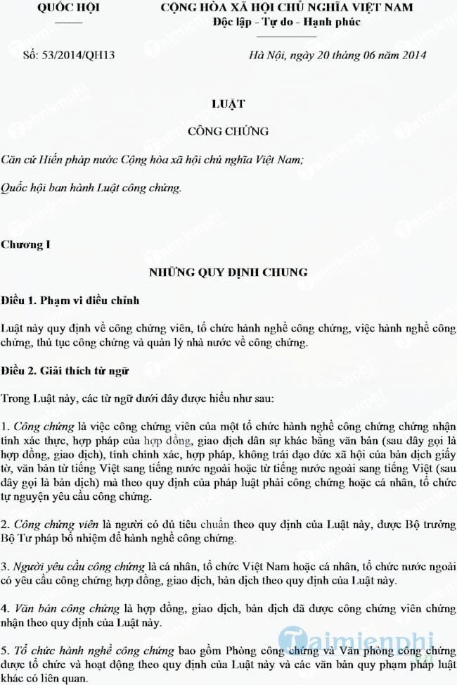 Luật công chứng số 53/2014/QH13