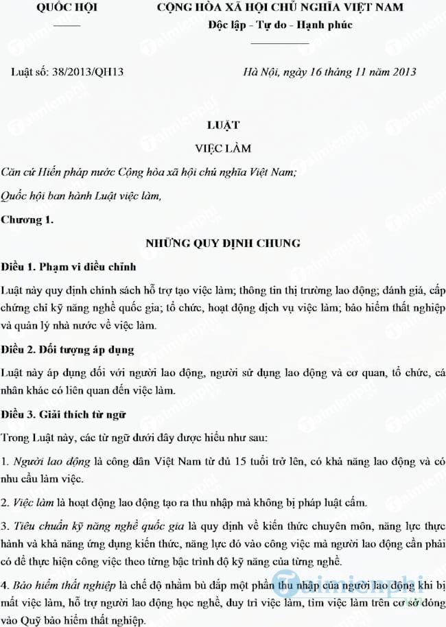 Luật việc làm số 38/2013/QH13
