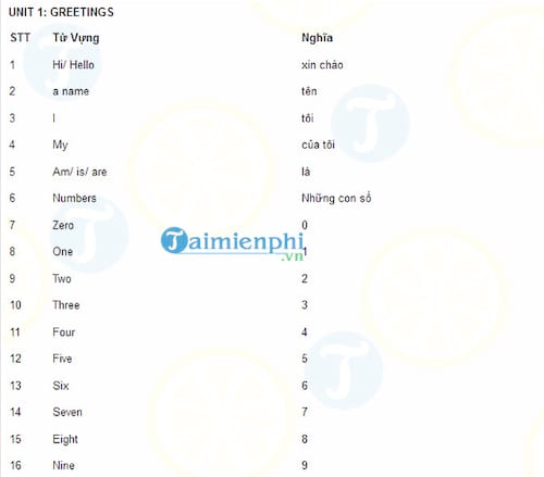 Tổng hợp từ vựng tiếng Anh lớp 6