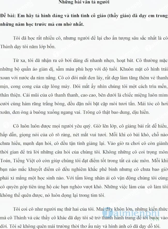 Một số bài văn tả người lớp 5