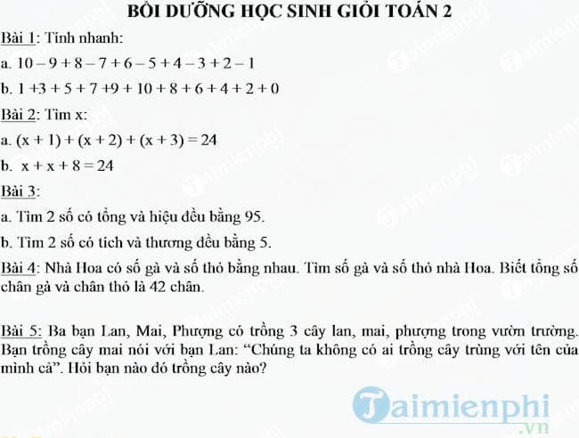 Bồi dưỡng học sinh giỏi Toán lớp 2 - Có đáp án