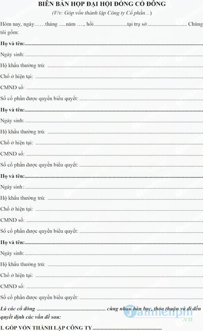 Biên bản góp vốn thành lập công ty cổ phần