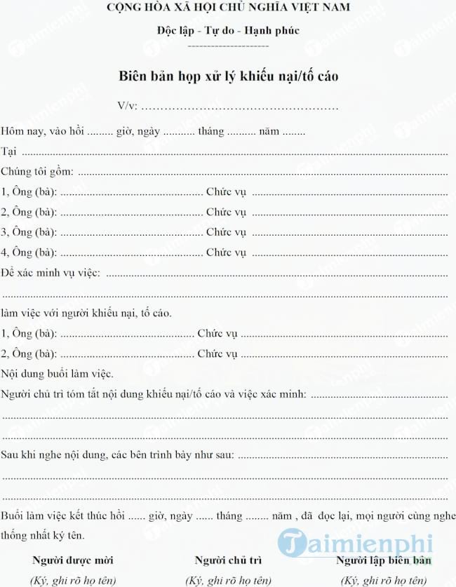 Biên bản họp xử lý khiếu nại/tố cáo