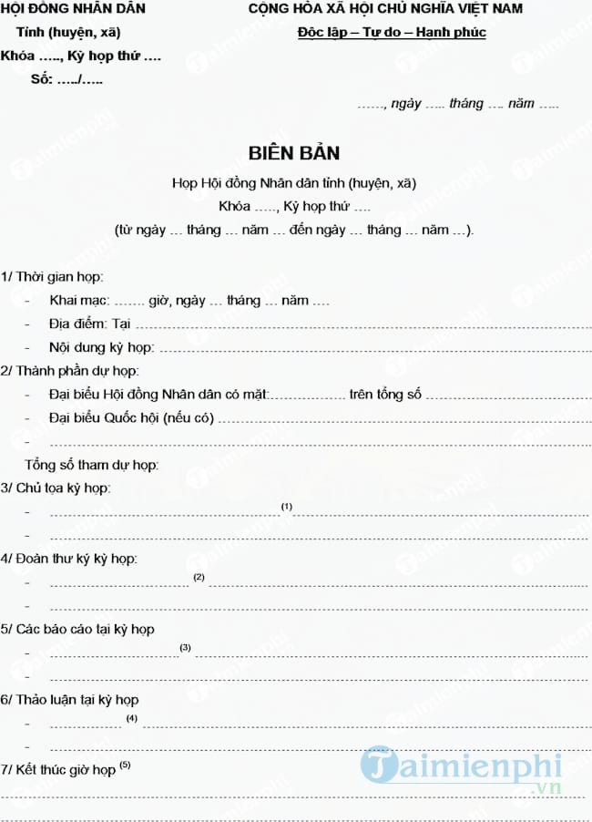 Biên bản họp Hội đồng nhân dân tỉnh (huyện, xã)