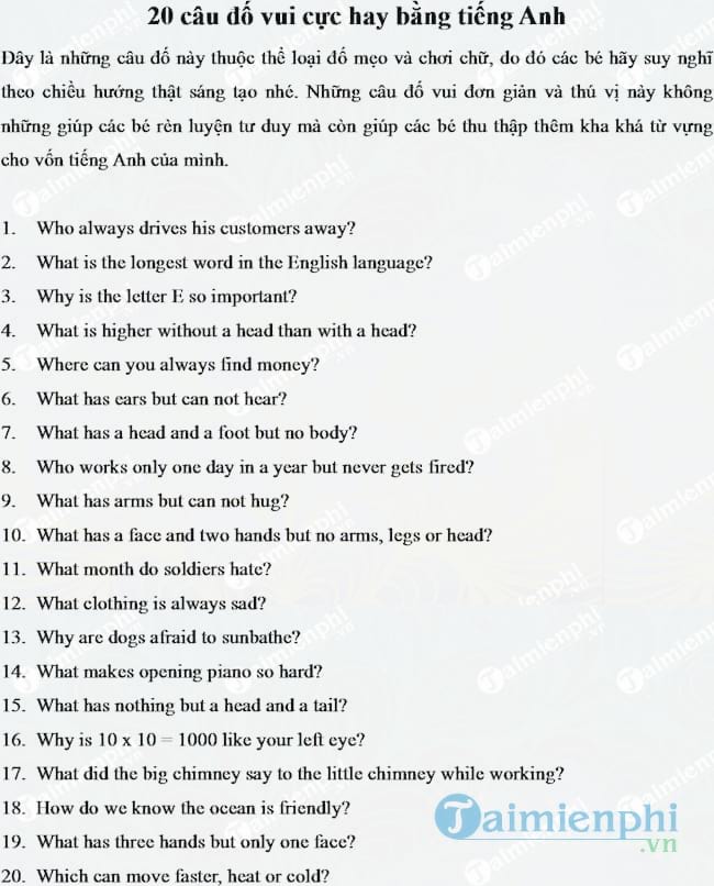Đố vui bằng tiếng Anh