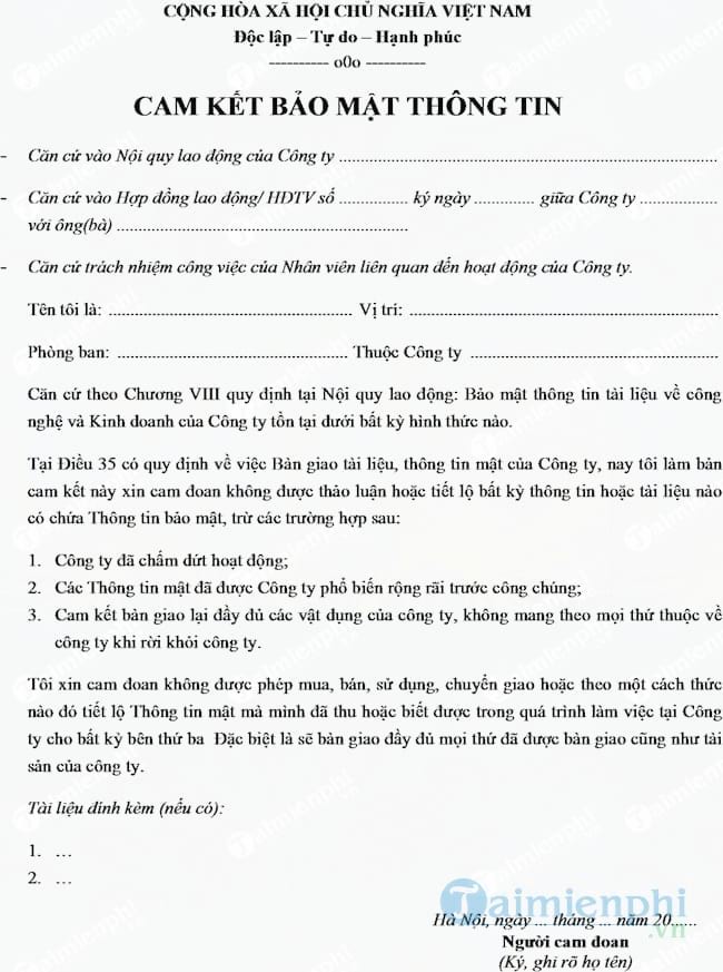 Cam kết bảo mật thông tin