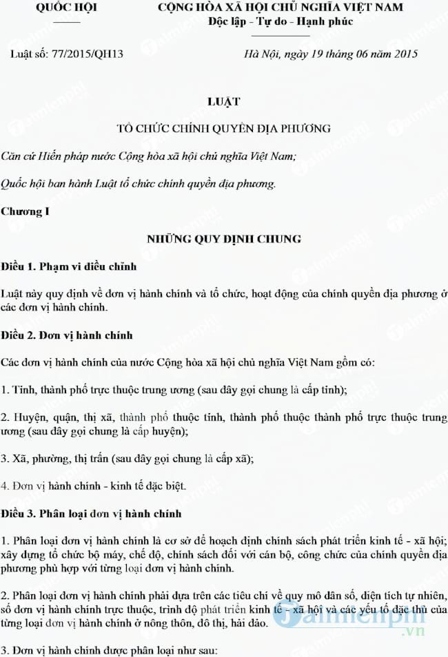 Luật tổ chức chính quyền địa phương