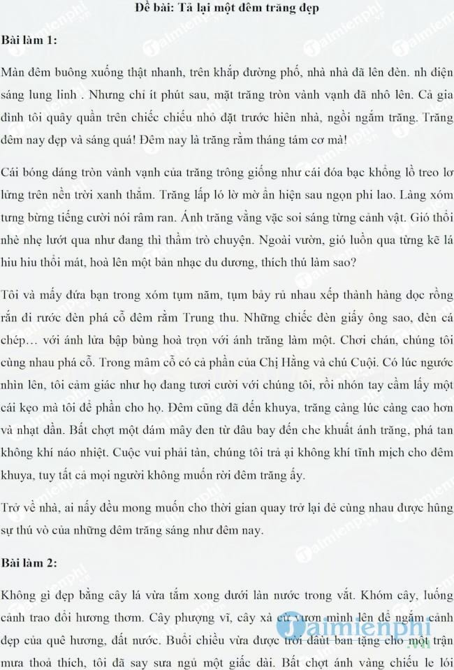 Tả một đêm trăng đẹp