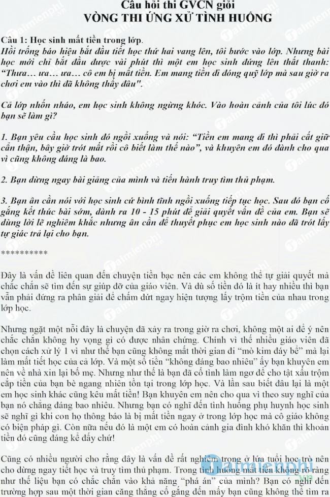 Các tình huống thi giáo viên chủ nhiệm giỏi