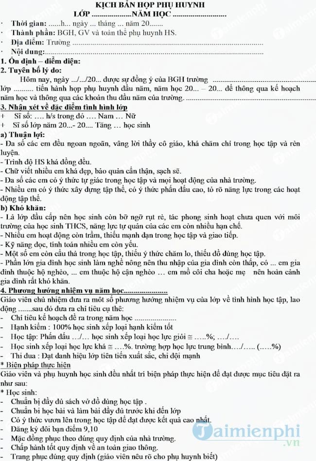 Kịch bản họp phụ huynh