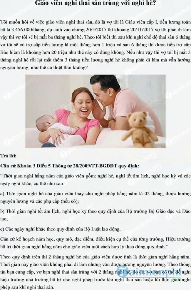 Cách tính lương nghỉ thai sản trùng với nghỉ hè