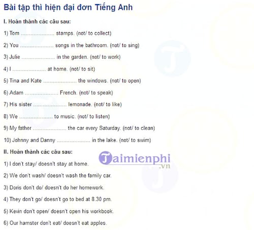 Bài tập Tiếng Anh thì hiện tại đơn