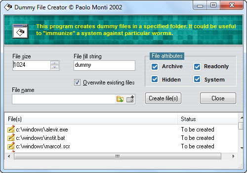 NOD32 Dummy File Creator Utility