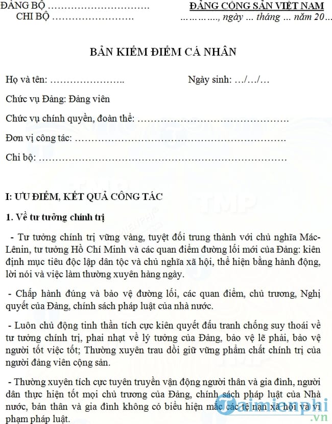 Bản kiểm điểm đảng viên là sinh viên