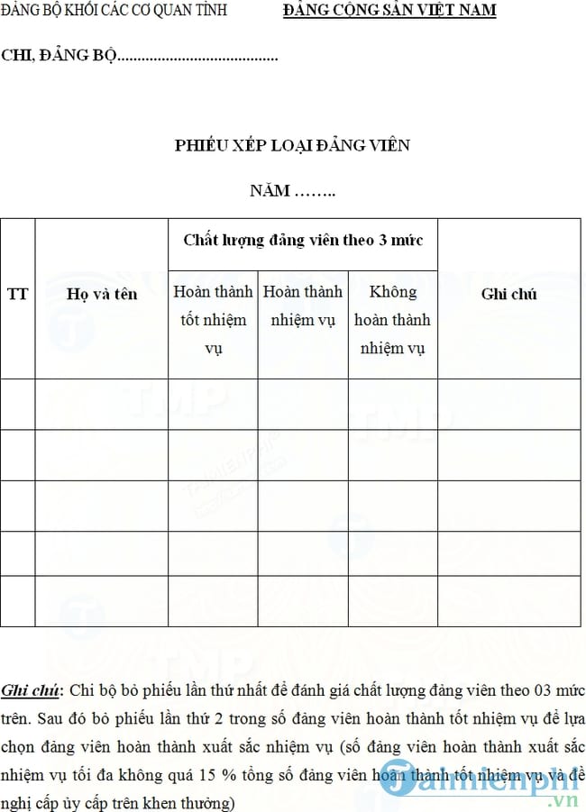 Phiếu xếp loại đảng viên