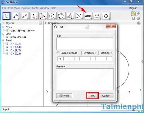 chèn text vào Geogebra