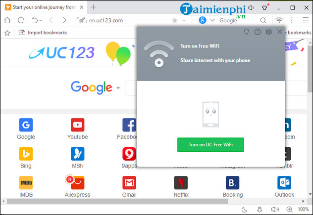 trinh duyet uc brower phat wifi