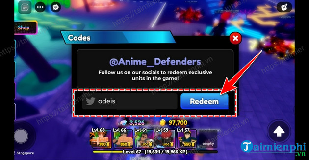Code Anime Defenders 1