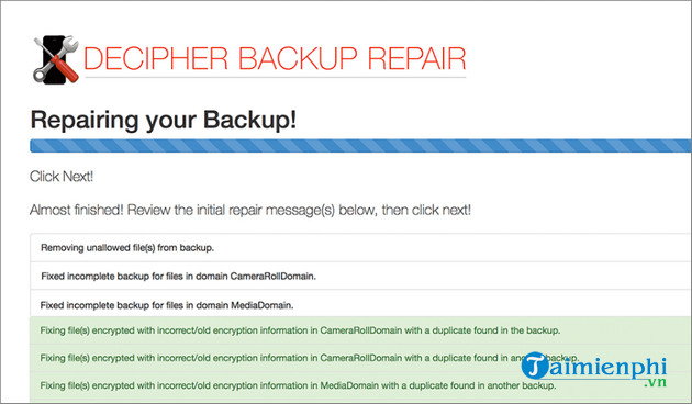 decipher backup repair