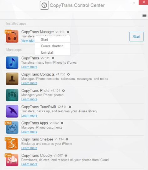 copytrans control center