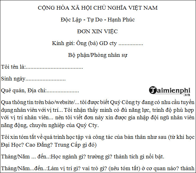 don xin viec viet tay