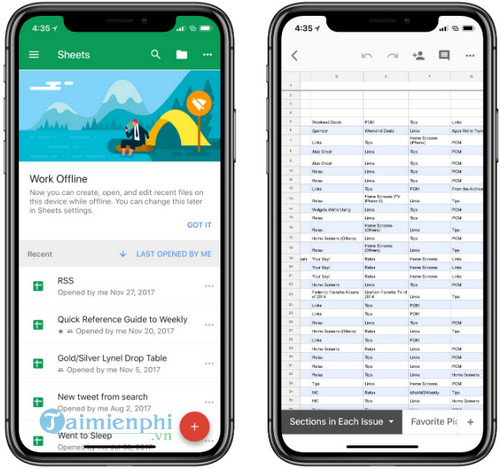google sheets cho iphone