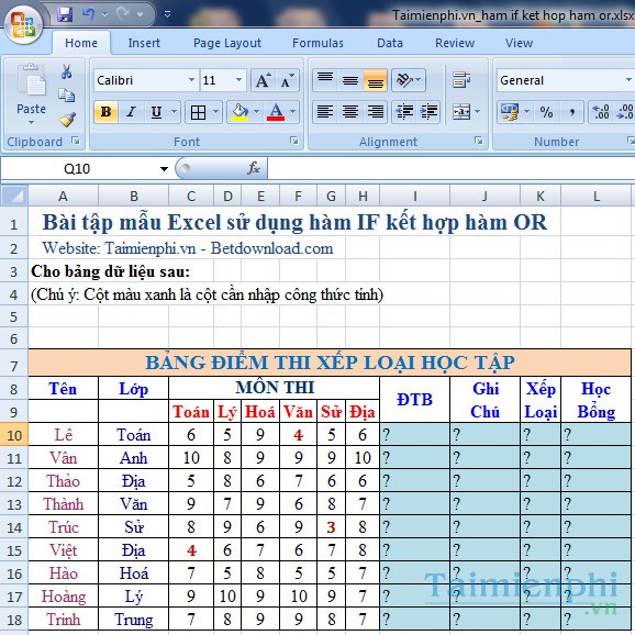 bai tap ham if ket hop ham or