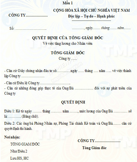 Mẫu quyết định tăng lương