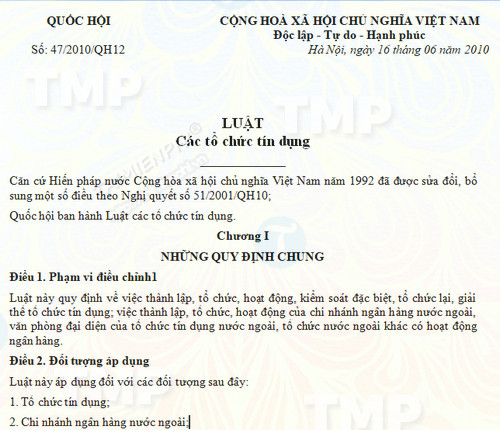 Luật các tổ chức tín dụng