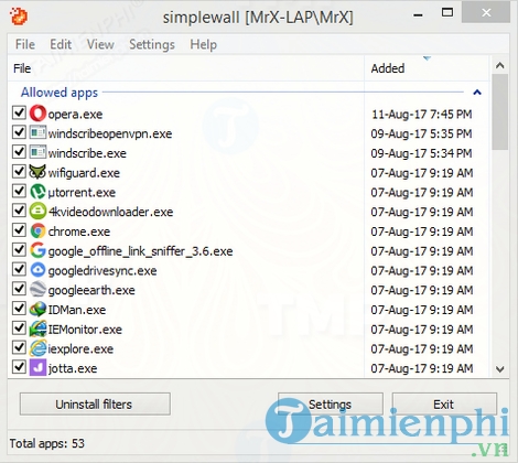 Portable simplewall (Wfp Tool)