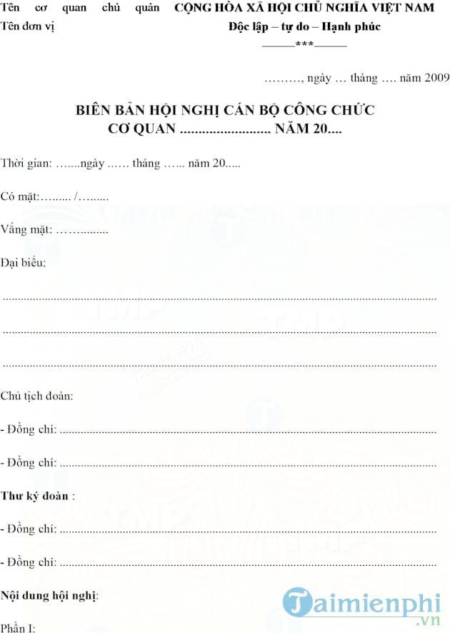 Mẫu biên bản và nghị quyết Hội nghị cán bộ công chức