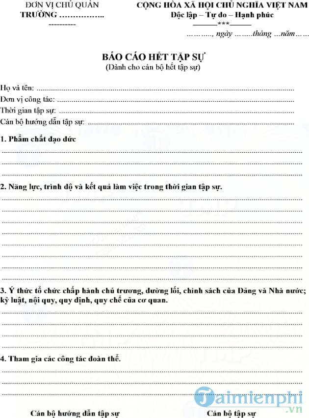 Mẫu Báo cáo kết quả tập sự