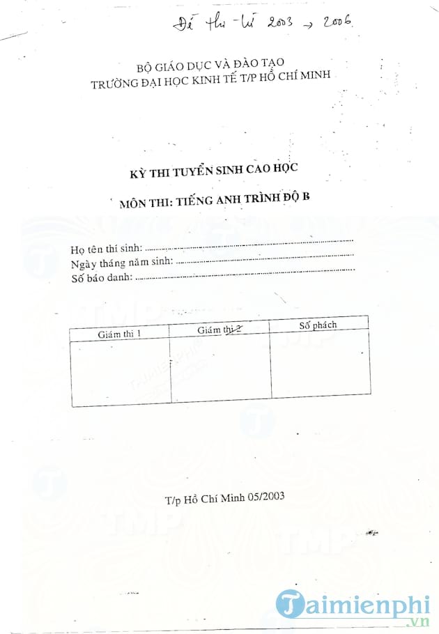 Đề thi tuyển sinh cao học môn tiếng Anh