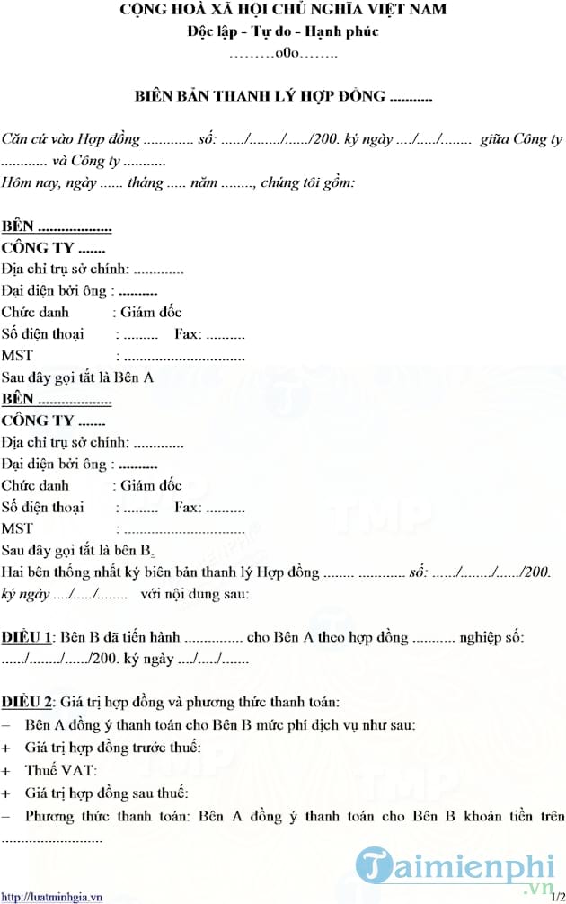 Biên bản thanh lý hợp đồng