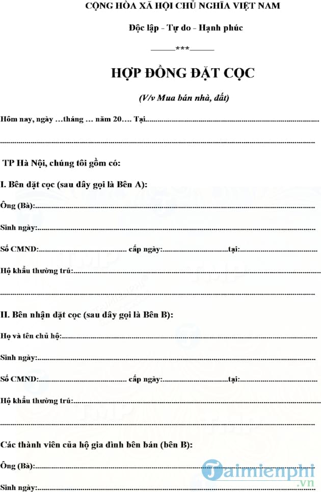 Hợp đồng đặt cọc