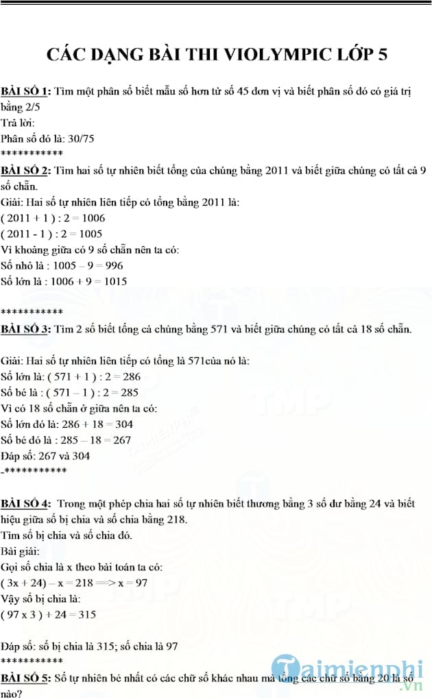 120 bài Toán luyện thi Violympic lớp 5