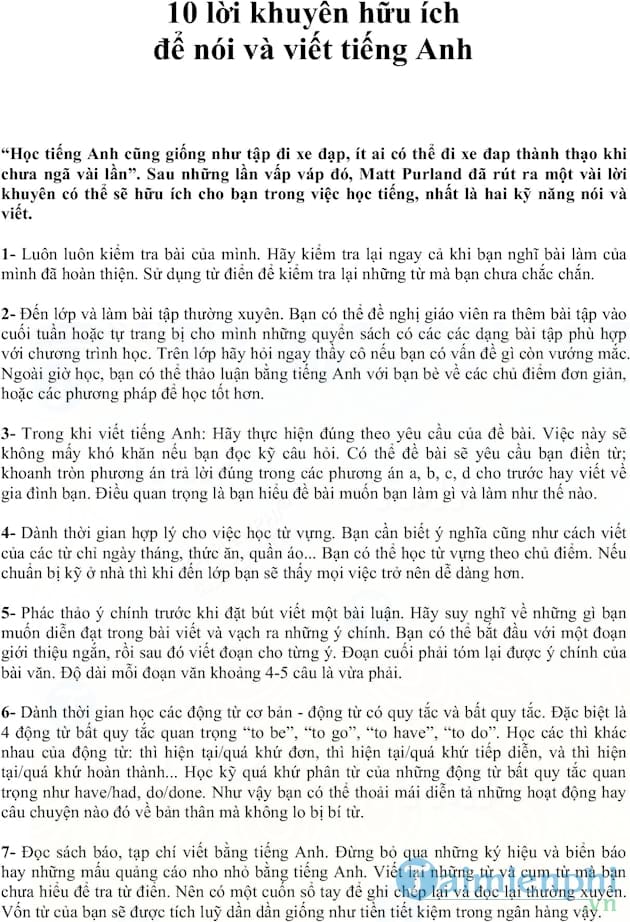 Những lời khuyên hữu ích để nói và viết tiếng Anh