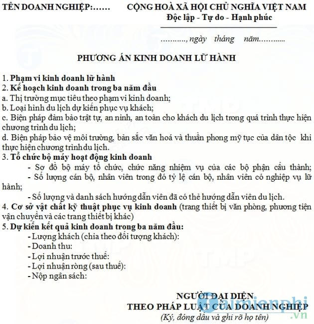 Phương án kinh doanh lữ hành