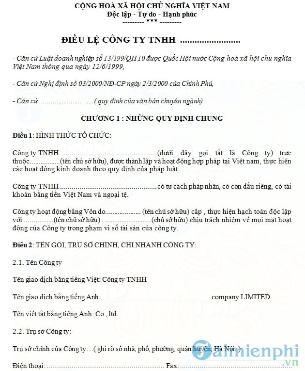 Điều lệ công ty TNHH