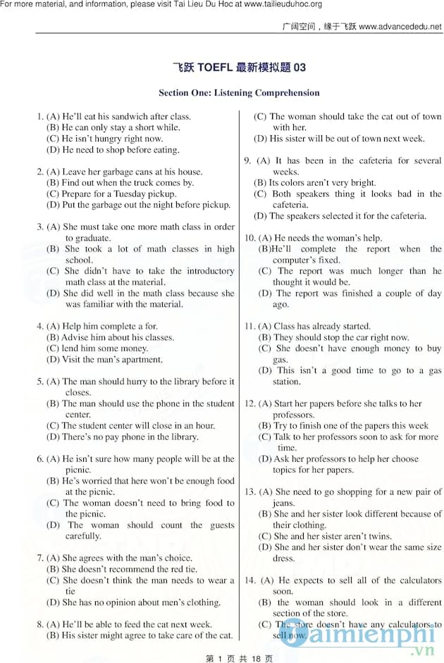 Đề thi TOEFL năm 2002