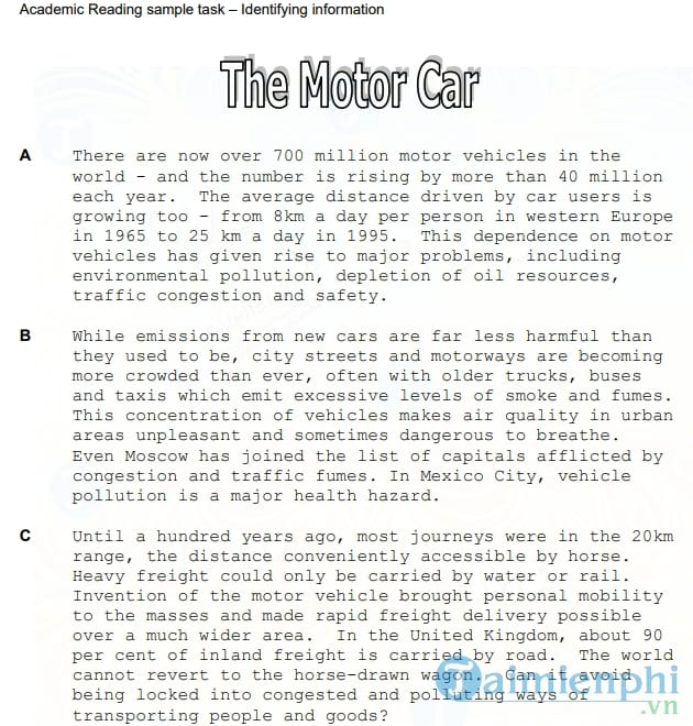 Mẫu đề thi đọc IELTS học thuật