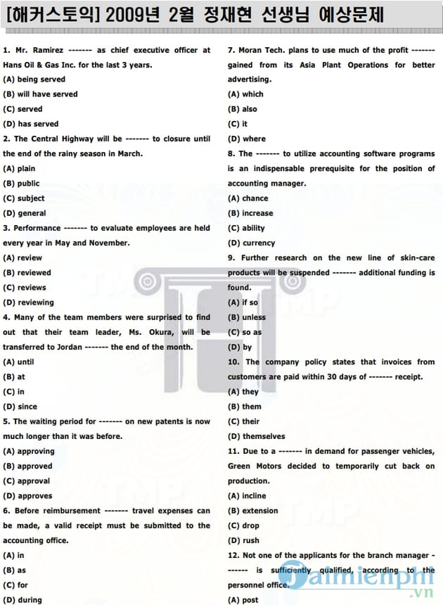 Đề thi Toeic tháng 2 năm 2009