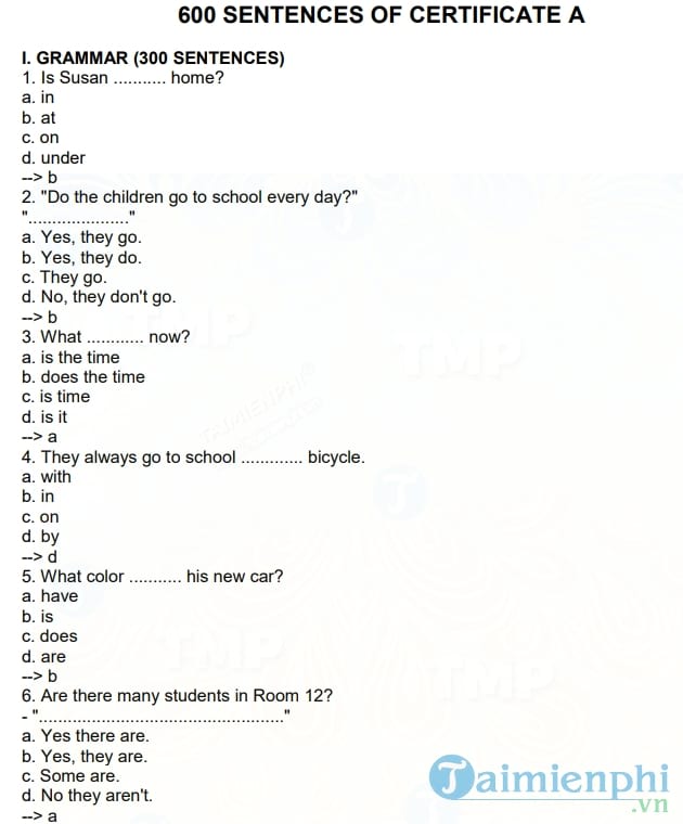 2000 câu trắc nghiệm Tiếng Anh A và B